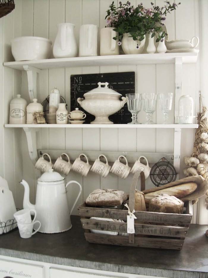 French Kitchen Exposed Shelving Crockery Display #frenchcountry #decor #decorhomeideas