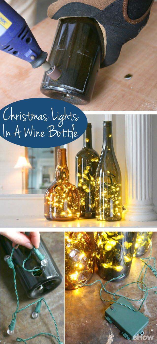 How to Put Christmas Lights in a Wine Bottle #winebottle #crafts #repurpose #decorhomeideas