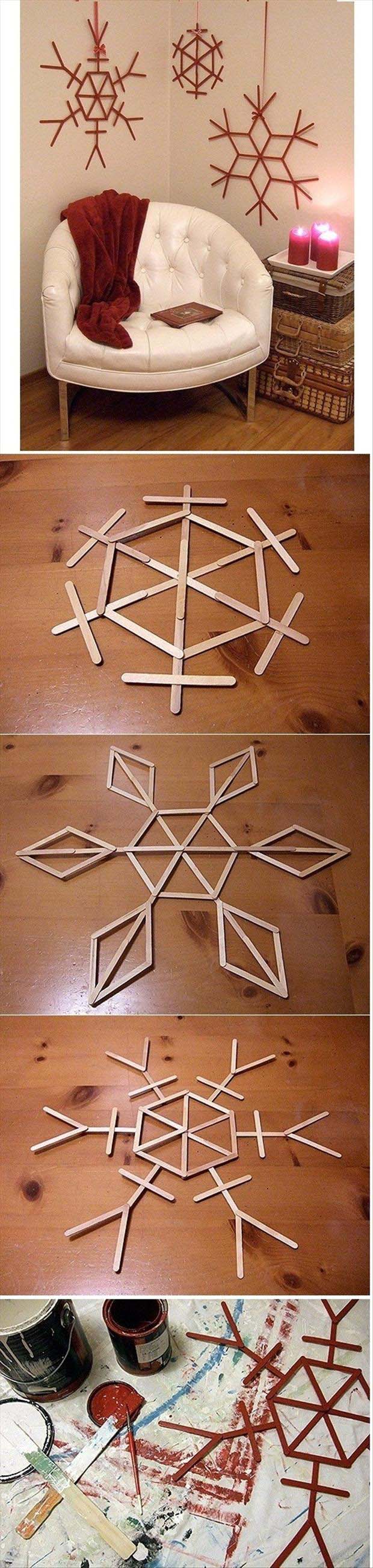 Ice Cream Stick Snowflakes #Christmas #walldecor #diy #decorhomeideas