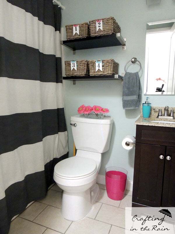 Individual Family Bathroom Storage Baskets #overtoiletstorage #storage #toilet #decorhomeideas