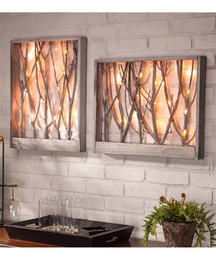 Indoor Forest Framed Branch Lights #branches #homedecor #decorhomeideas