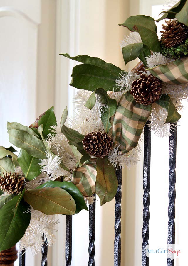 Nature Inspired Staircase Christmas Decor