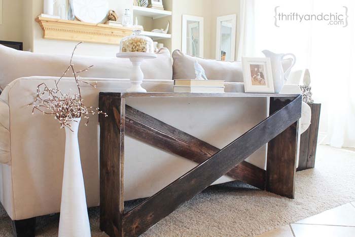 Oversized Wooden Crosshatch Sofa Table #sofatable #decorhomeideas