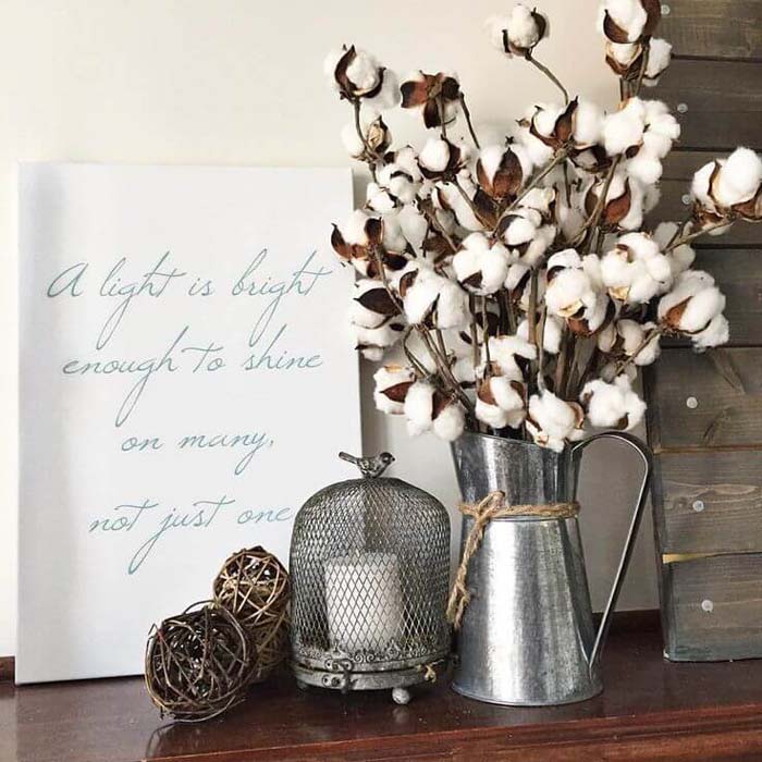 Raw Cotton and an Inspirational Sign #farmhouse #furniture #decorhomeideas