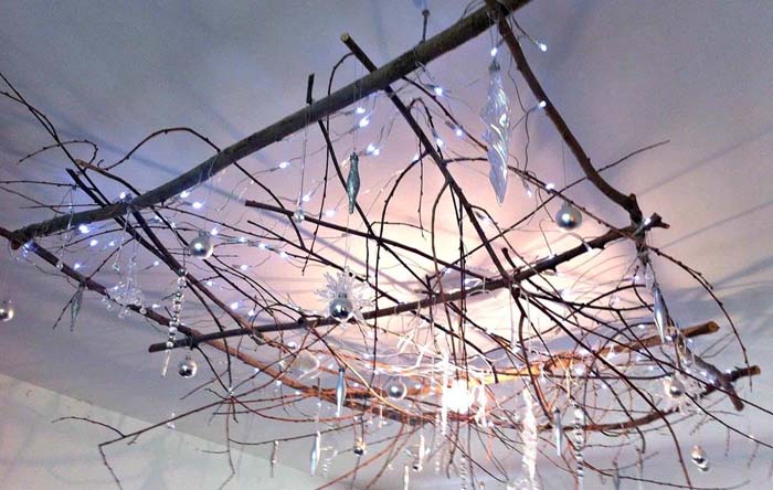Rustic Icicle Forest Ceiling Hanging #Christmas #silver #decorations #decorhomeideas