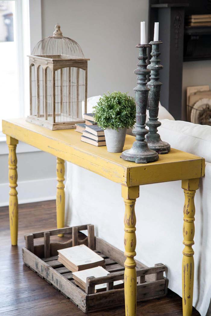 Rustic Lemon Stripped Yellow Sofa Table #sofatable #decorhomeideas