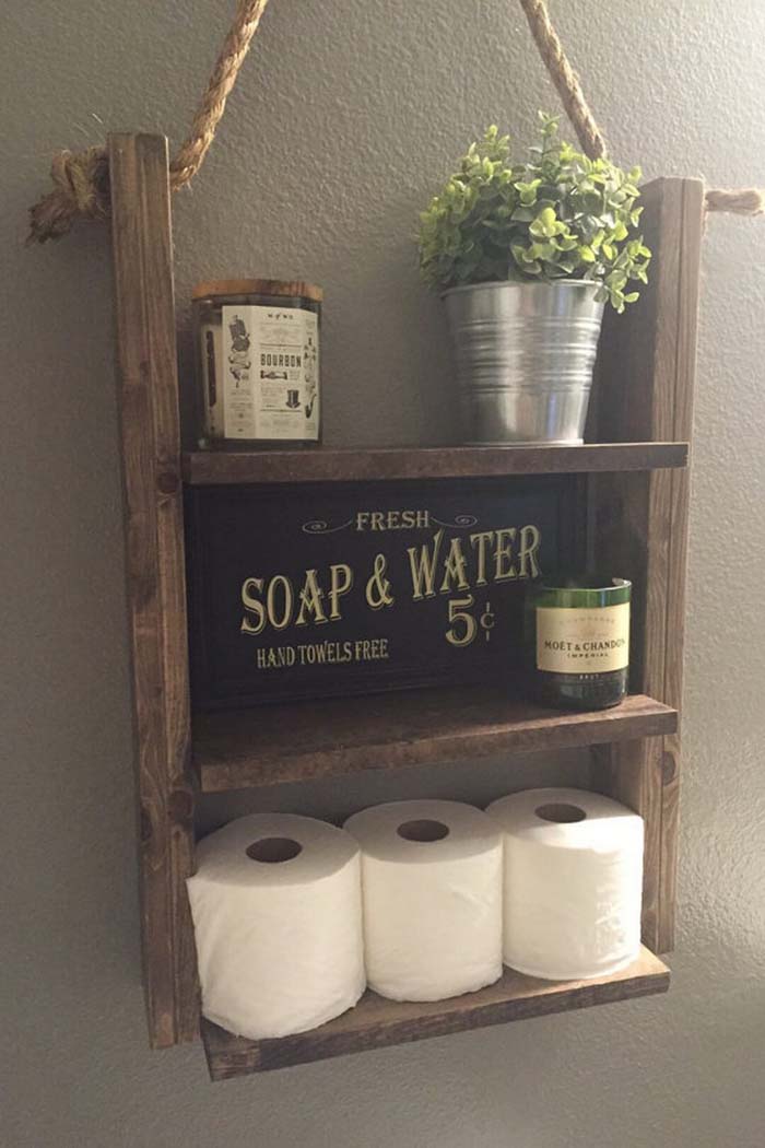 Rustic Wood Bathroom Organization Shelves #overtoiletstorage #storage #toilet #decorhomeideas