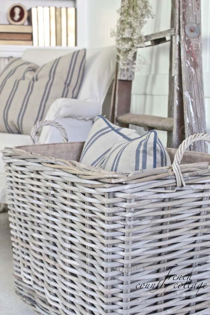 Simple White Wicker Storage Basket #frenchcountry #decor #decorhomeideas