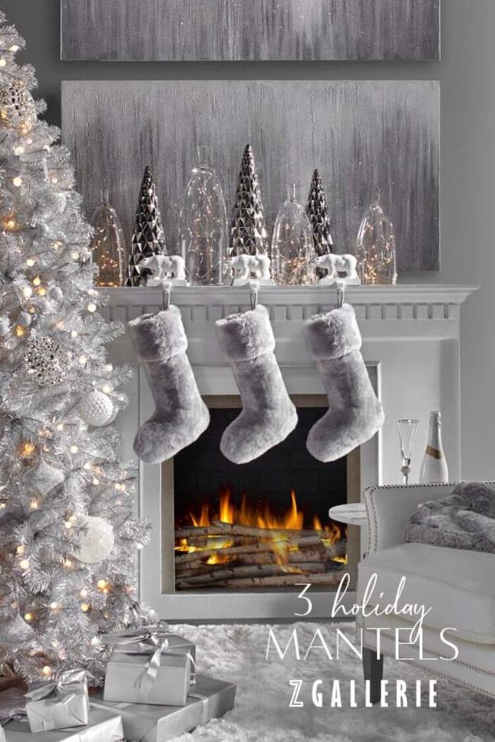 Soft Plush Hanging Christmas Stockings #Christmas #silver #decorations #decorhomeideas