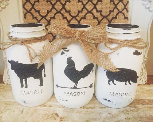 Stenciled Barnyard Mason Jar Art #farmhouse #furniture #decorhomeideas