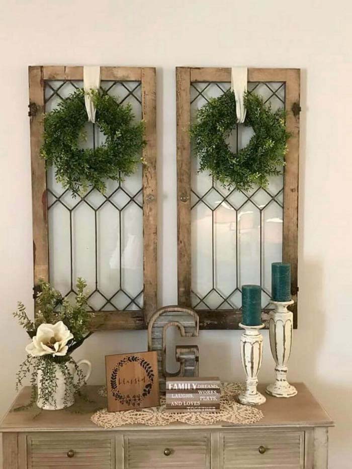 Twice the Impact with Matching Antique Windows #farmhouse #furniture #decorhomeideas