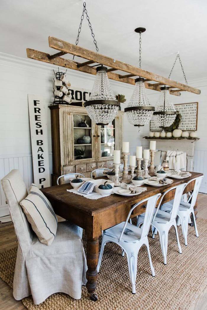 Ultimate Shabby Chic with Ladder and Chandeliers #farmhouse #furniture #decorhomeideas