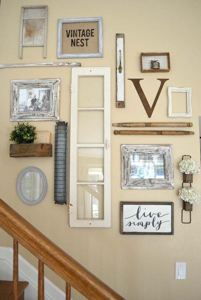 Upcycled Architectural Salvage Stairway Wall #farmhouse #furniture #decorhomeideas