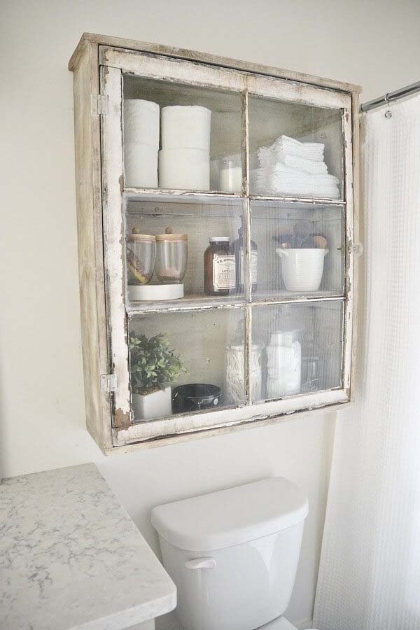 Upcycled Cabinet Bathroom Storage Idea #overtoiletstorage #storage #toilet #decorhomeideas