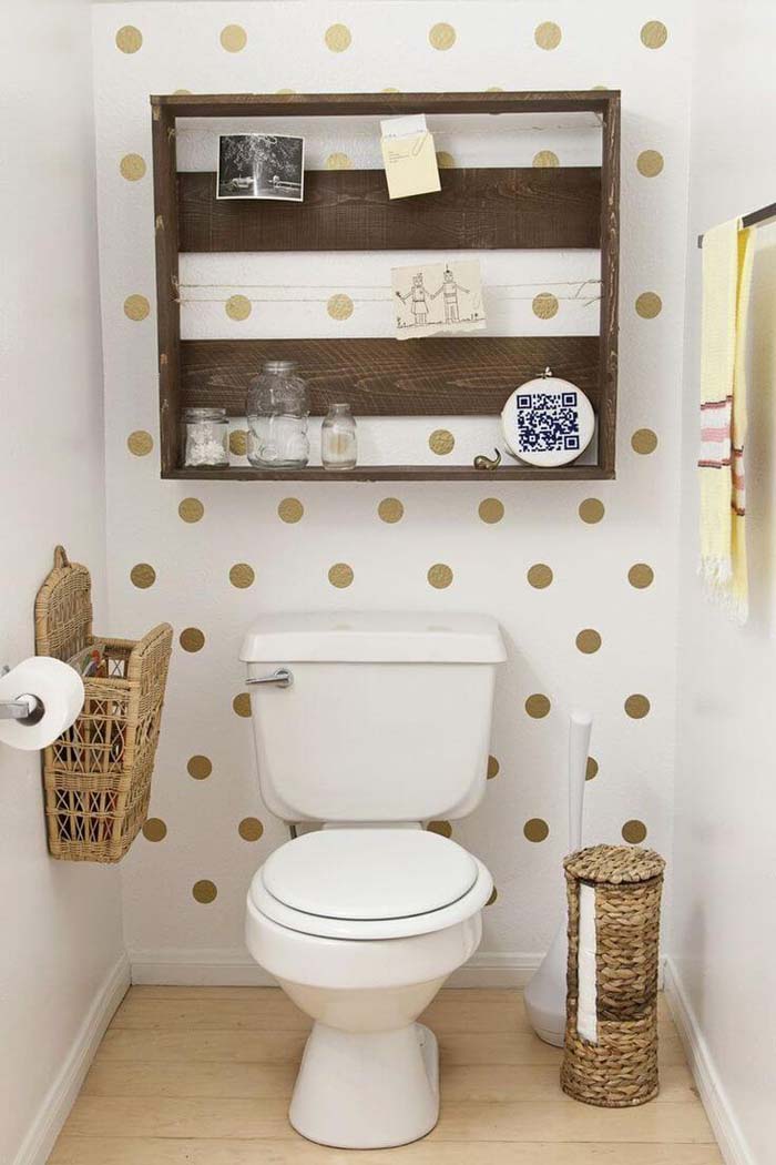 Upcycled Wood Pallet Bathroom Organizer #overtoiletstorage #storage #toilet #decorhomeideas
