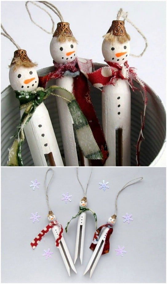 Upcycled Wooden Clothespin Snowmen #Christmas #reclaimedwood #decorhomeideas