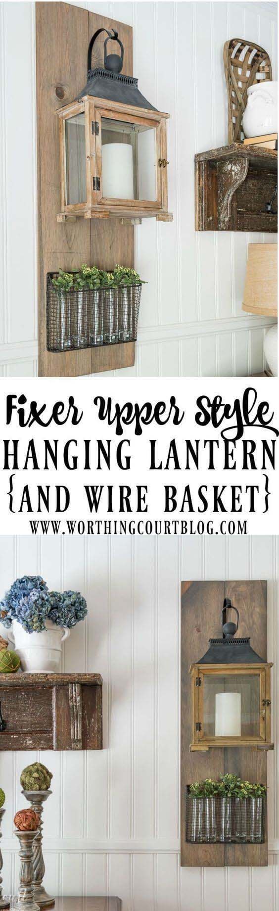 Wall-Hanging Lantern and Plant Display #farmhouse #furniture #decorhomeideas