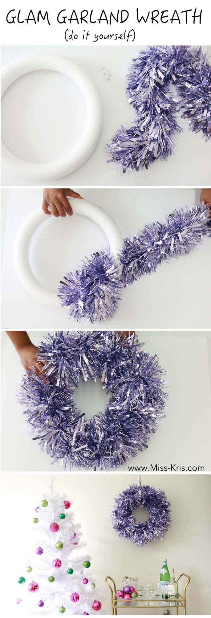 Add Some Sparkle with a Tinsel Wreath #Christmas #crafts #decorations #decorhomeideas