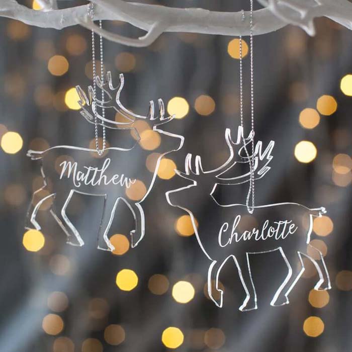 Beautiful Personalized Clear Christmas Reindeer Decoration Idea #Christmas #reindeer #decorhomeideas