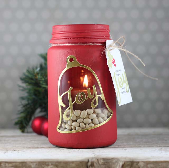 Bell Mason Jar Candle Holder #Christmas #cheap #elegant #decorhomeideas