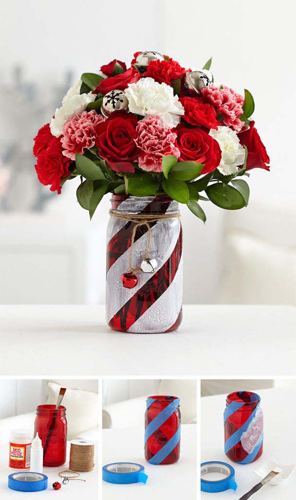 Candy Cane Mason Jar #Christmas #cheap #elegant #decorhomeideas