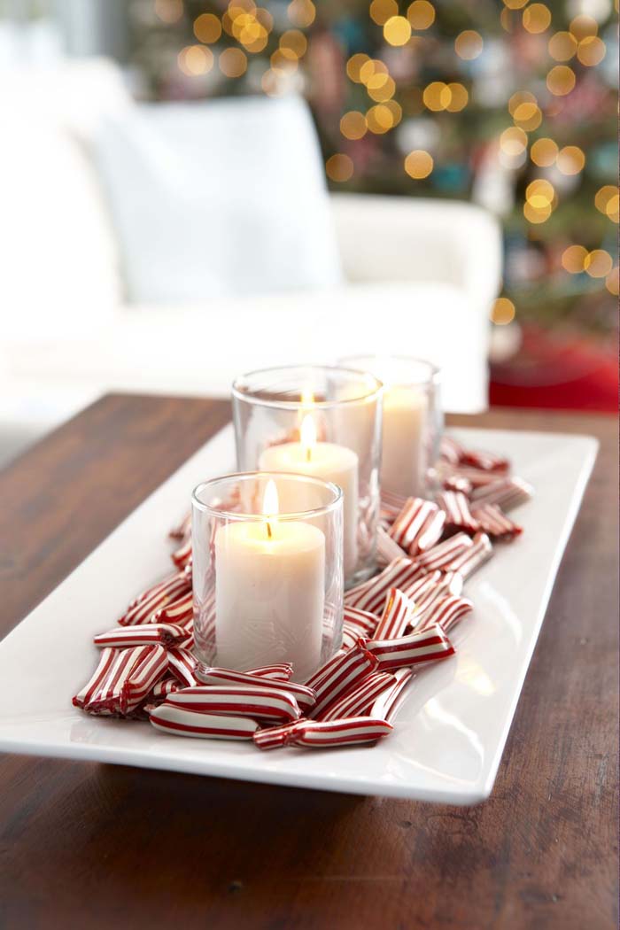 Candy Cane Stick Candle Tray #Christmas #cheap #elegant #decorhomeideas