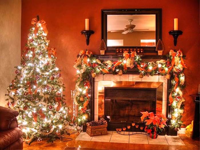 Create Cohesion By Matching Tree and Mantel #Christmas #mantel #decorhomeideas