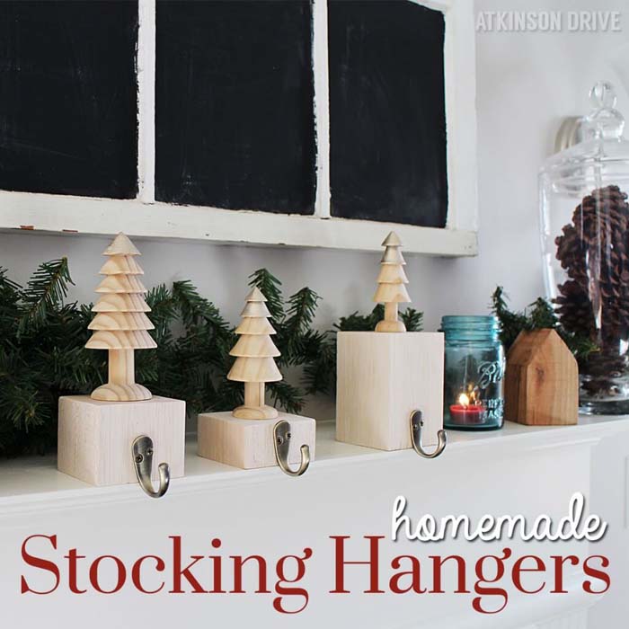 DIY Festive Tree Stocking Hangers #Christmas #mantel #decorhomeideas