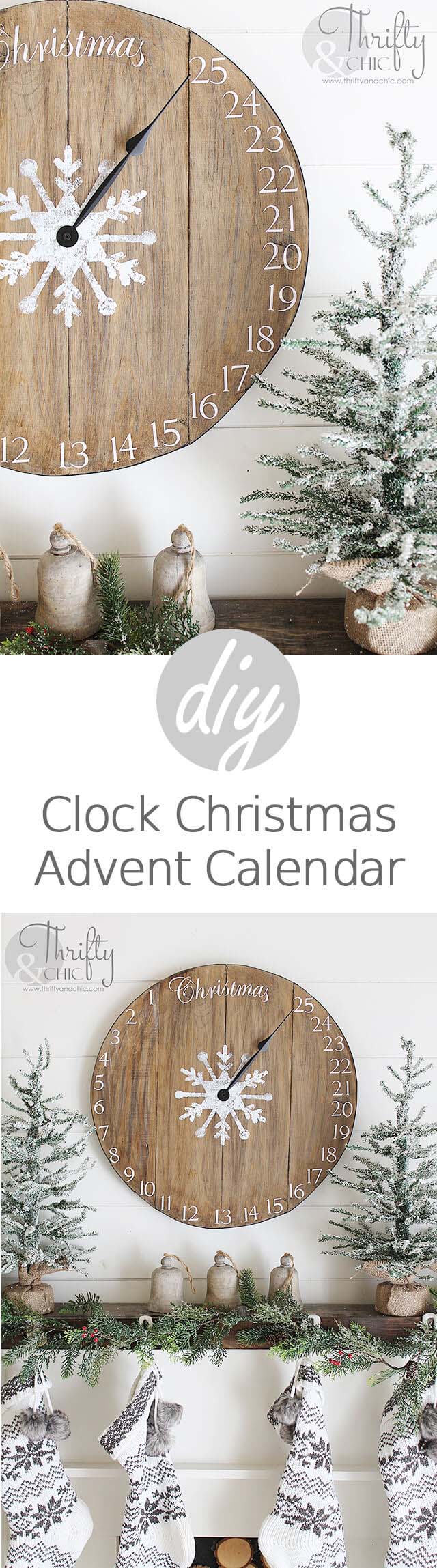 DIY Wood Clock Christmas Advent Calendar #Christmas #crafts #decorations #decorhomeideas