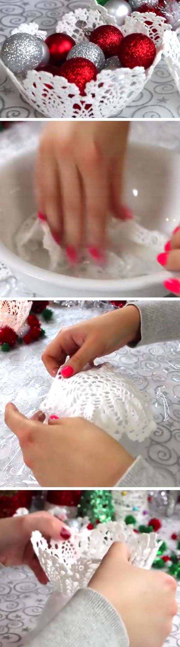 Doily Christmas Basket #Christmas #cheap #elegant #decorhomeideas