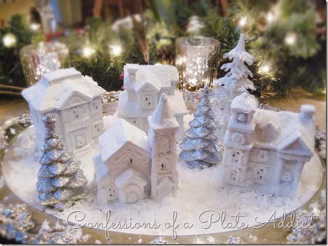 Dollar Tree Snowy Village #Christmas #cheap #elegant #decorhomeideas