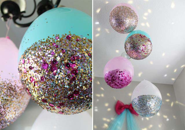 Glitter Dipped Balloons #NewYear #decorations #decorhomeideas