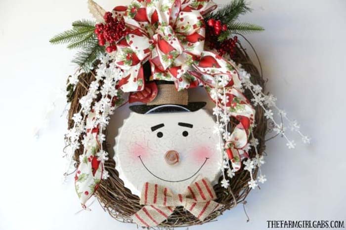 Jolly Snowman Christmas Wreath #Christmas #snowman #crafts #decorhomeideas
