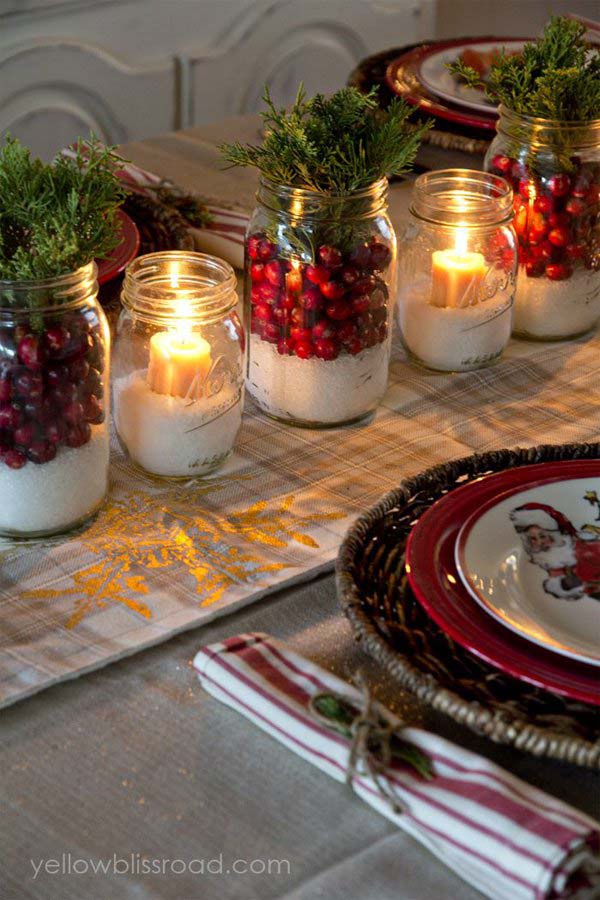 Mason Jar Centerpiece #Christmas #indoordecorations #decorhomeideas