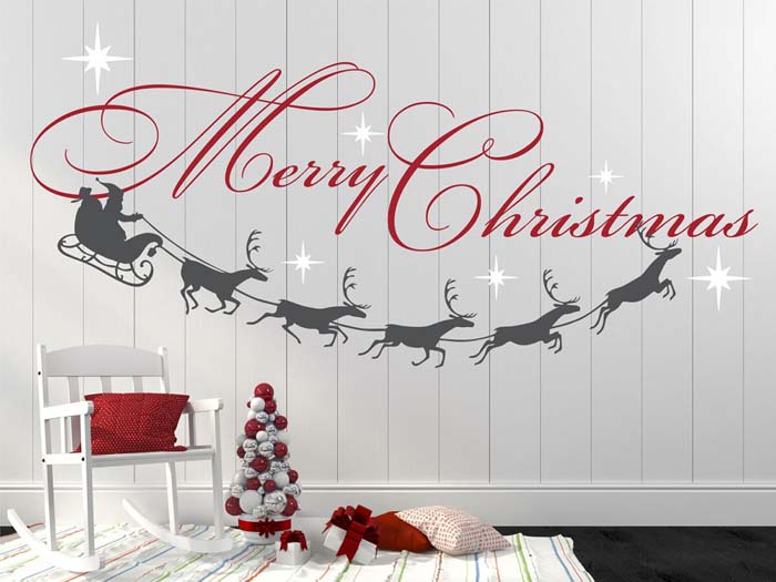 Merry Christmas Santa and Reindeer Wall Decal #Christmas #reindeer #decorhomeideas