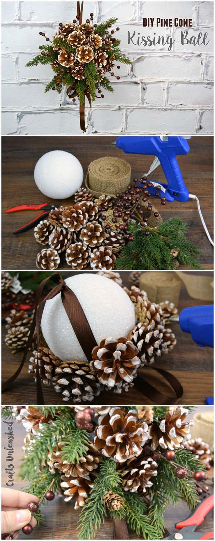 Pine Cone DIY Kissing Ball #Christmas #crafts #decorations #decorhomeideas