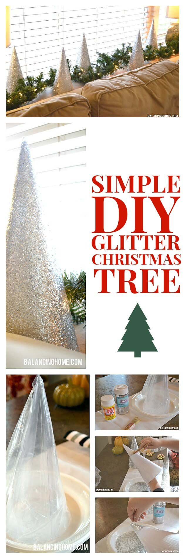 Quick and Cute DIY Glitter Christmas Tree #Christmas #crafts #decorations #decorhomeideas