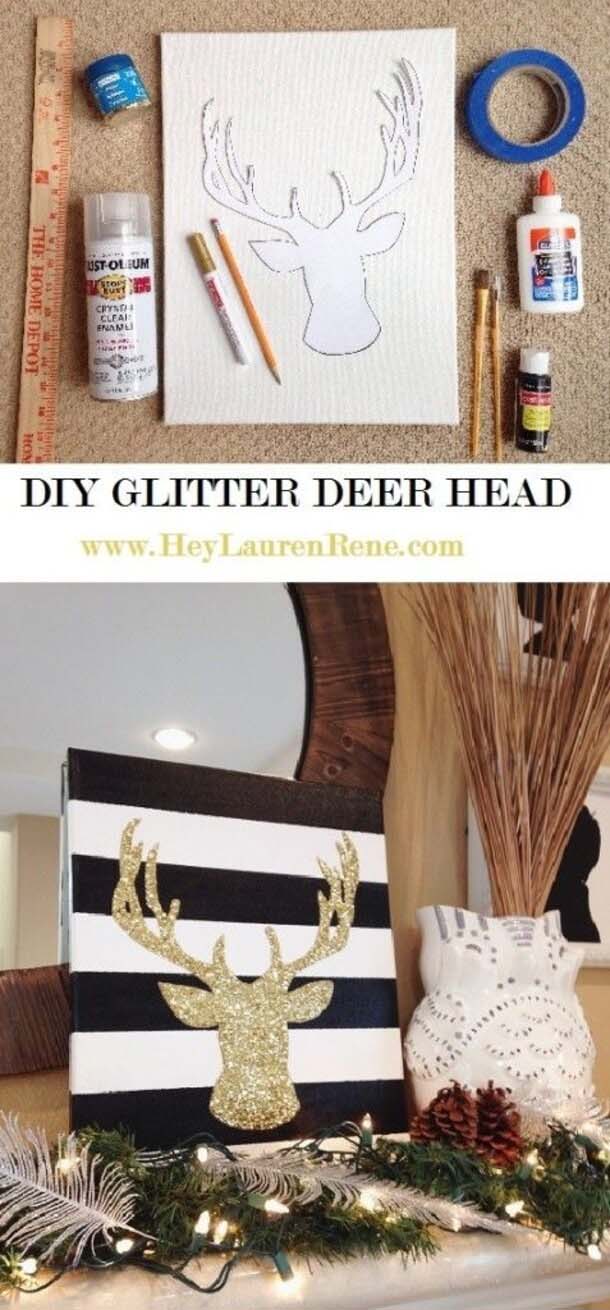 Rustic Meets Glam with Glitter Deer Art #Christmas #crafts #decorations #decorhomeideas