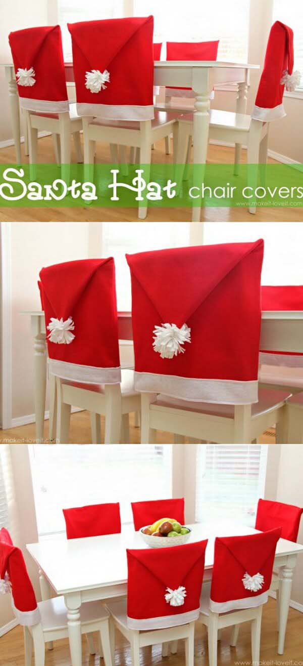 Santa Hat Chair Covers #Christmas #crafts #decorations #decorhomeideas