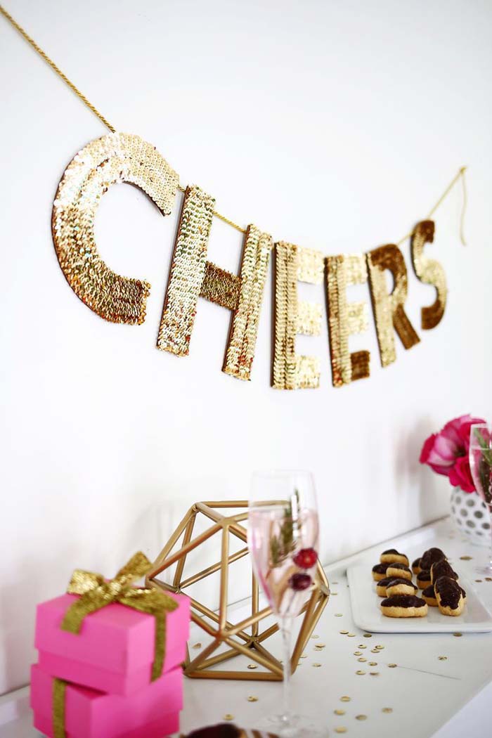 Sequin Letter Garland DIY #NewYear #decorations #decorhomeideas