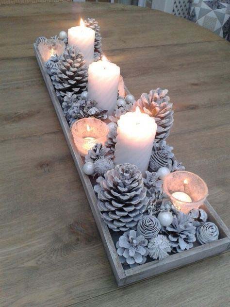 Silver and White Pinecone Wood Box Centerpiece #Christmas #cheap #elegant #decorhomeideas