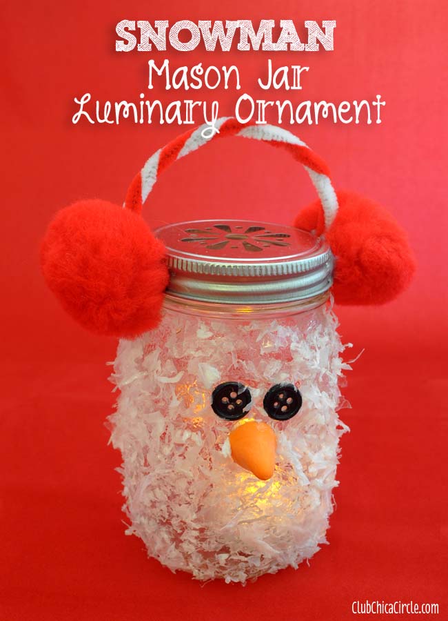 Snowman Mason Jar Luminary Ornament #Christmas #snowman #crafts #decorhomeideas