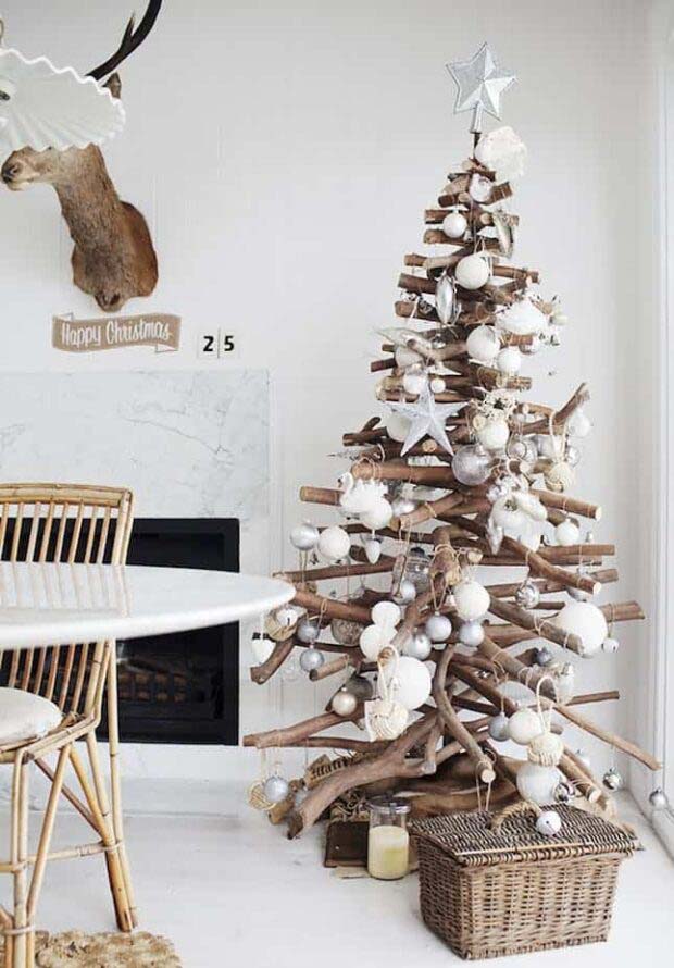 Stacked Branches #Christmas #Christmastree #nontraditional #decorhomeideas