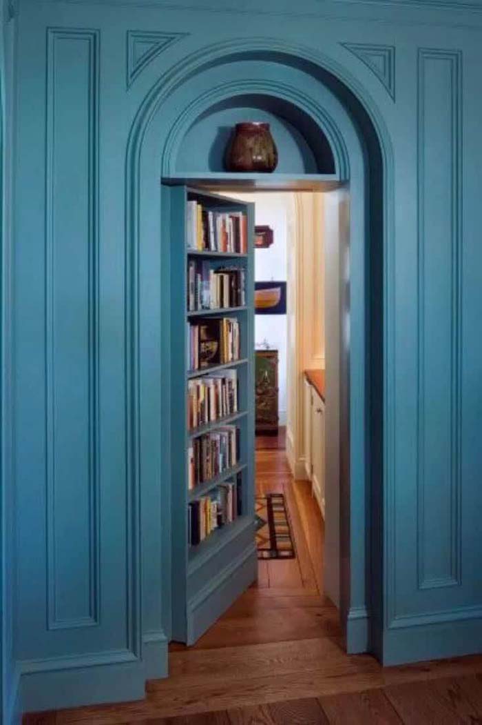 Swinging Bookcase With Decorative Molding