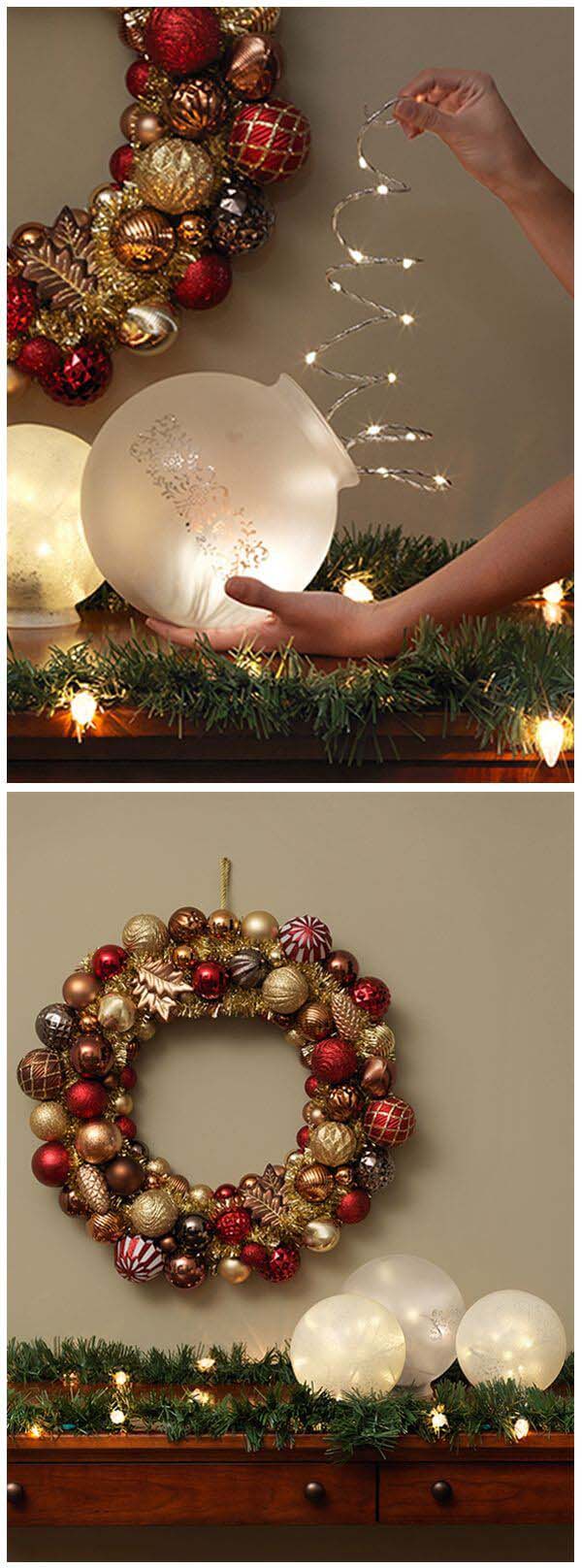Transform Light Fixtures into Twinkling Globes #Christmas #mantel #decorhomeideas