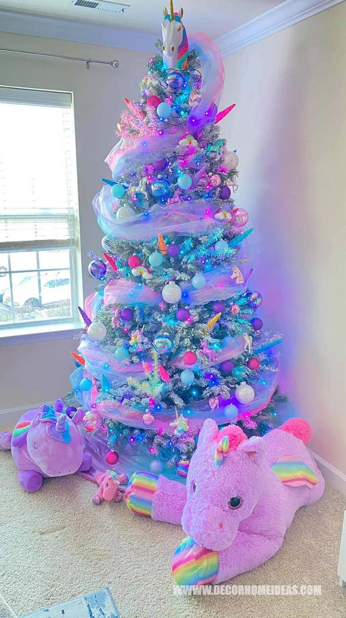 Unicorn Christmas Tree #Christmas #Christmastree #nontraditional #decorhomeideas