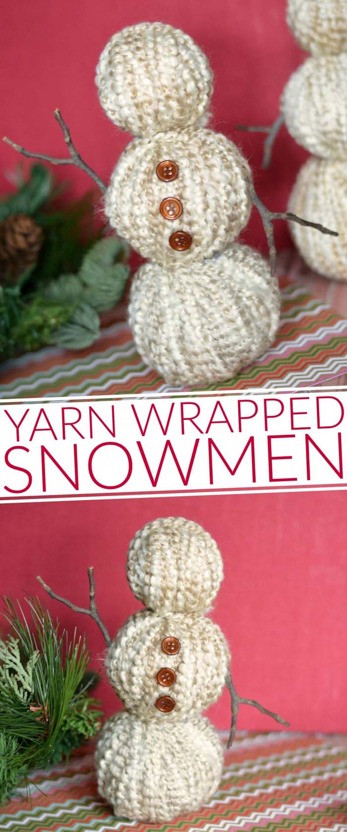 Yarn Wrapped Snowmen #Christmas #snowman #crafts #decorhomeideas