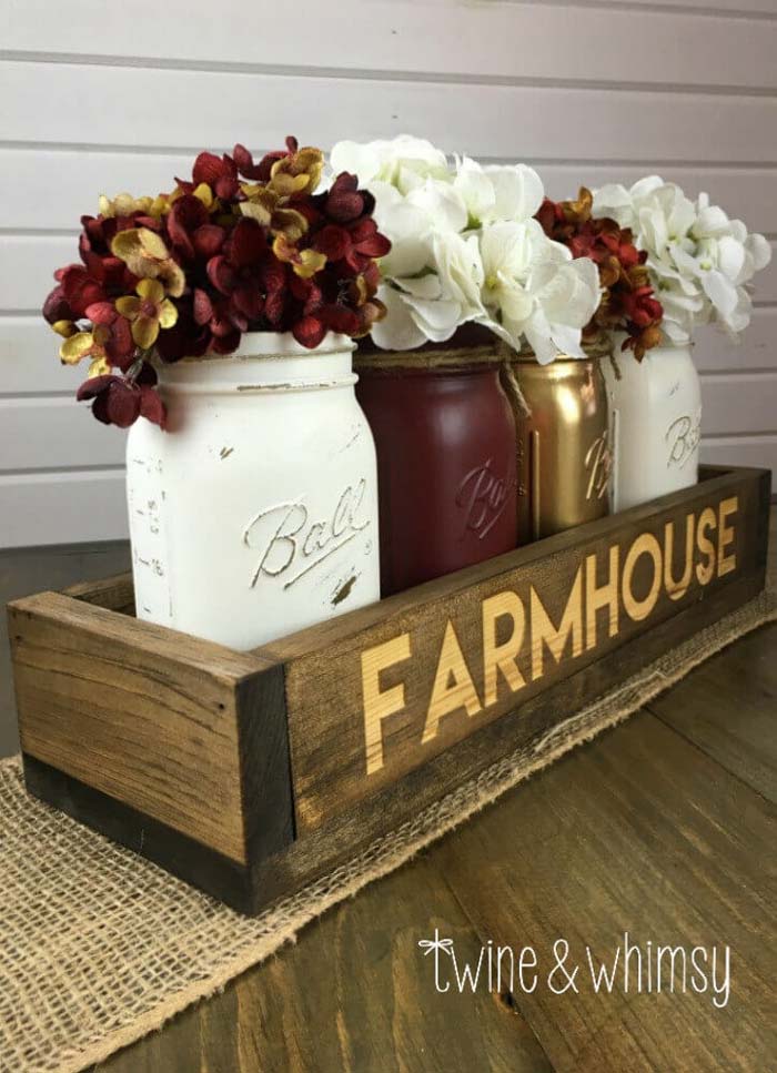 A Floral Arrangement with Old-Fashioned Jars #farmhouse #diningroom #decorhomeideas