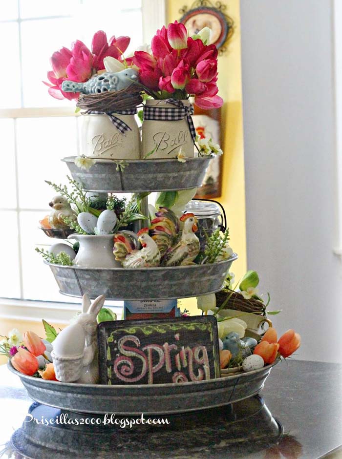 A Tiered Stand Makes a Cheerful Display #spring #decor #decorhomeideas