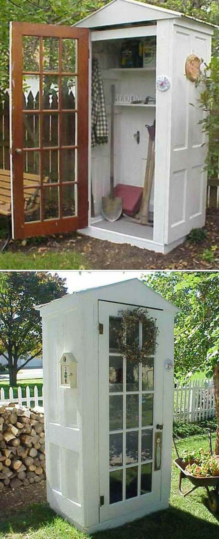 A Whimsical, Booth-Like, Glass Door Storage Shed #shed #garden #decorhomeideas